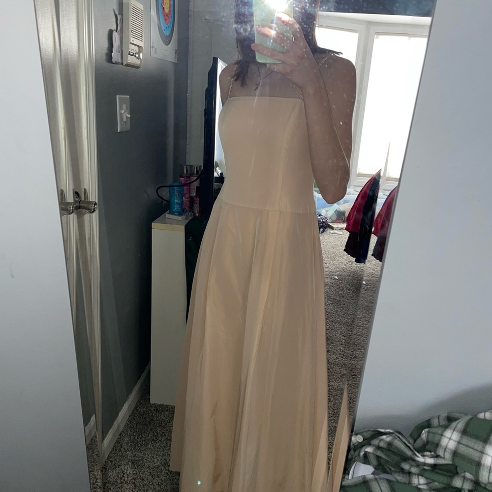 Peach formal dress with beaded straps